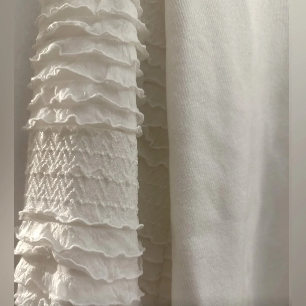 Sioni Cream V-Neck Sweater with Textured Sleeves
